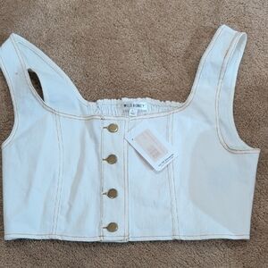 Wild Honey White Buttoned Crop Top